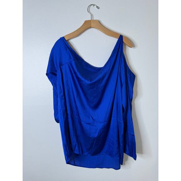 NWT Torrid 2X Satin Tie Front Off Shoulder Long Sleeve Blouse Surf the Web Blue - Picture 7 of 9